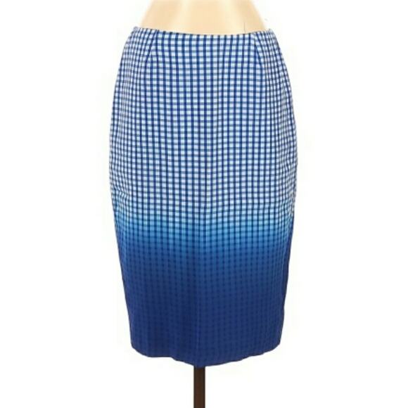 BAILEY 44 Astley dip dye ombre silk check career pencil skirt cobalt blue 4 NEW - Picture 1 of 6
